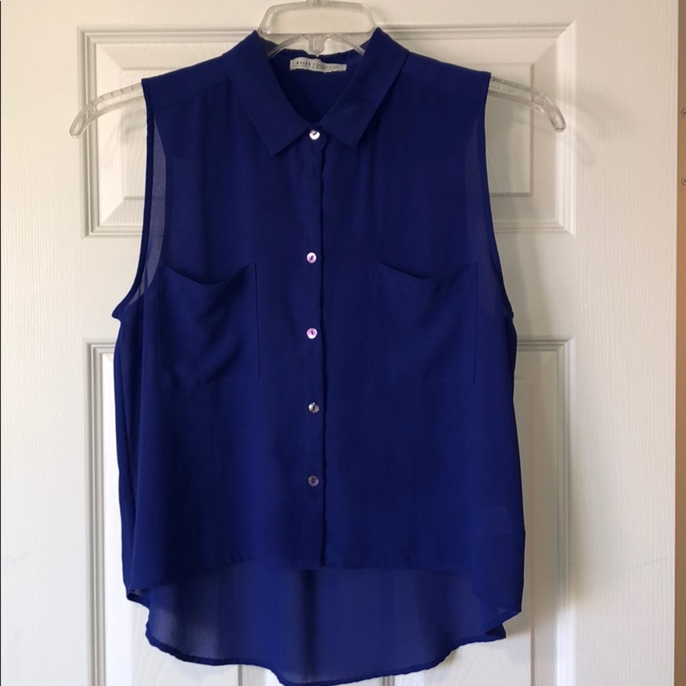 Cobalt blue button down sleeveless top